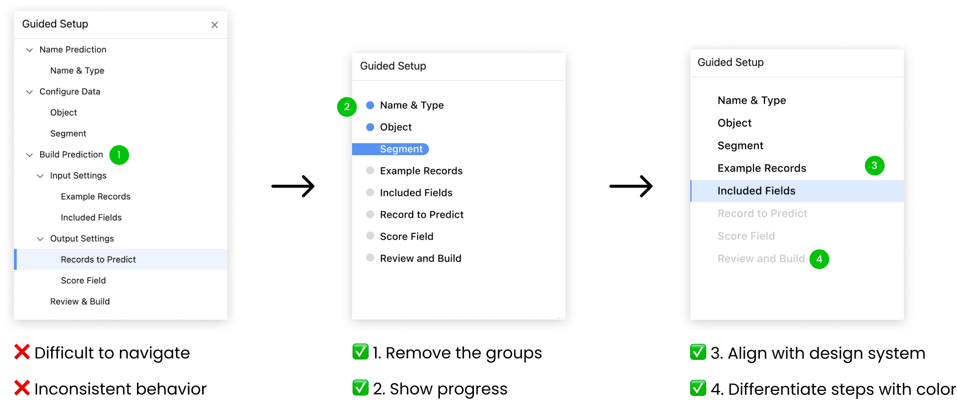Before & after comparisons of the navigation bar