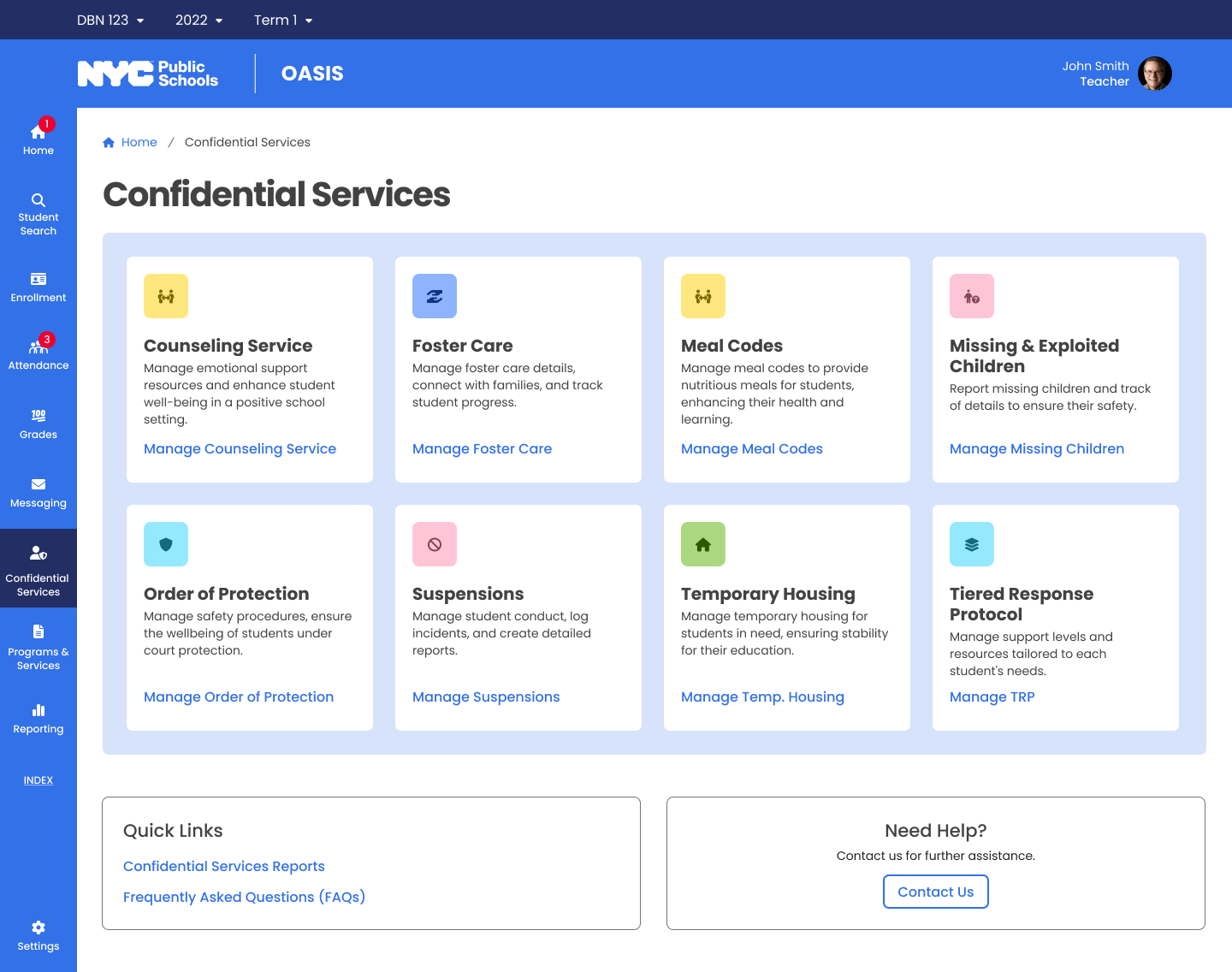 Confidential Services Dashboard overview