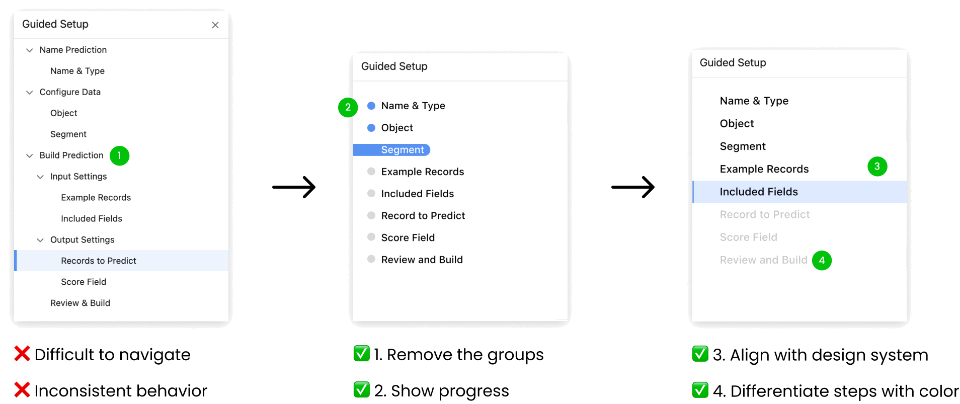 Before & after comparisons of the navigation bar